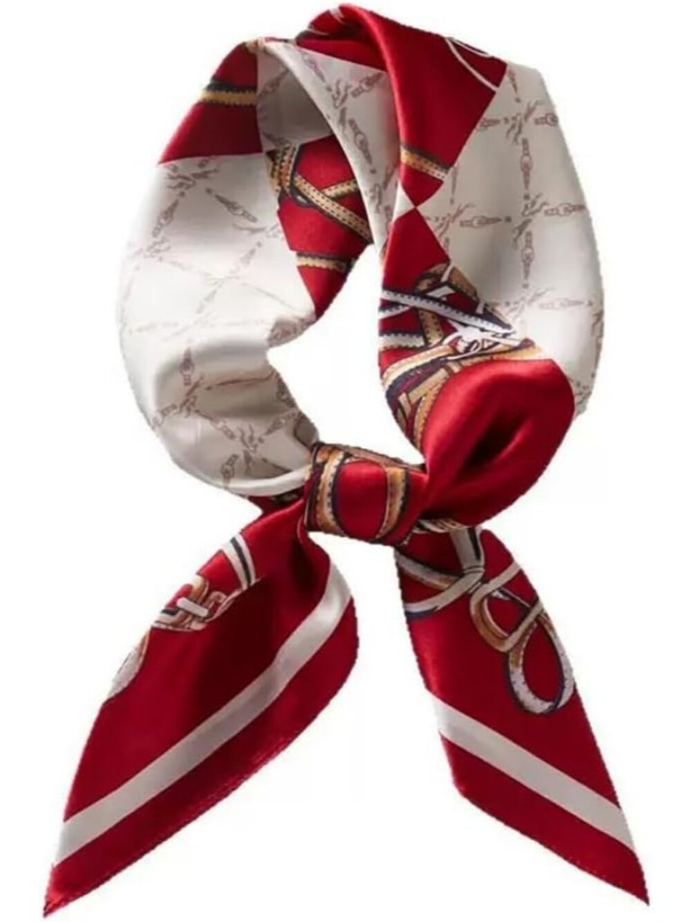 Women's Dark Red creamy White Square Scarf Hair Digital Printed Headscarf Silk